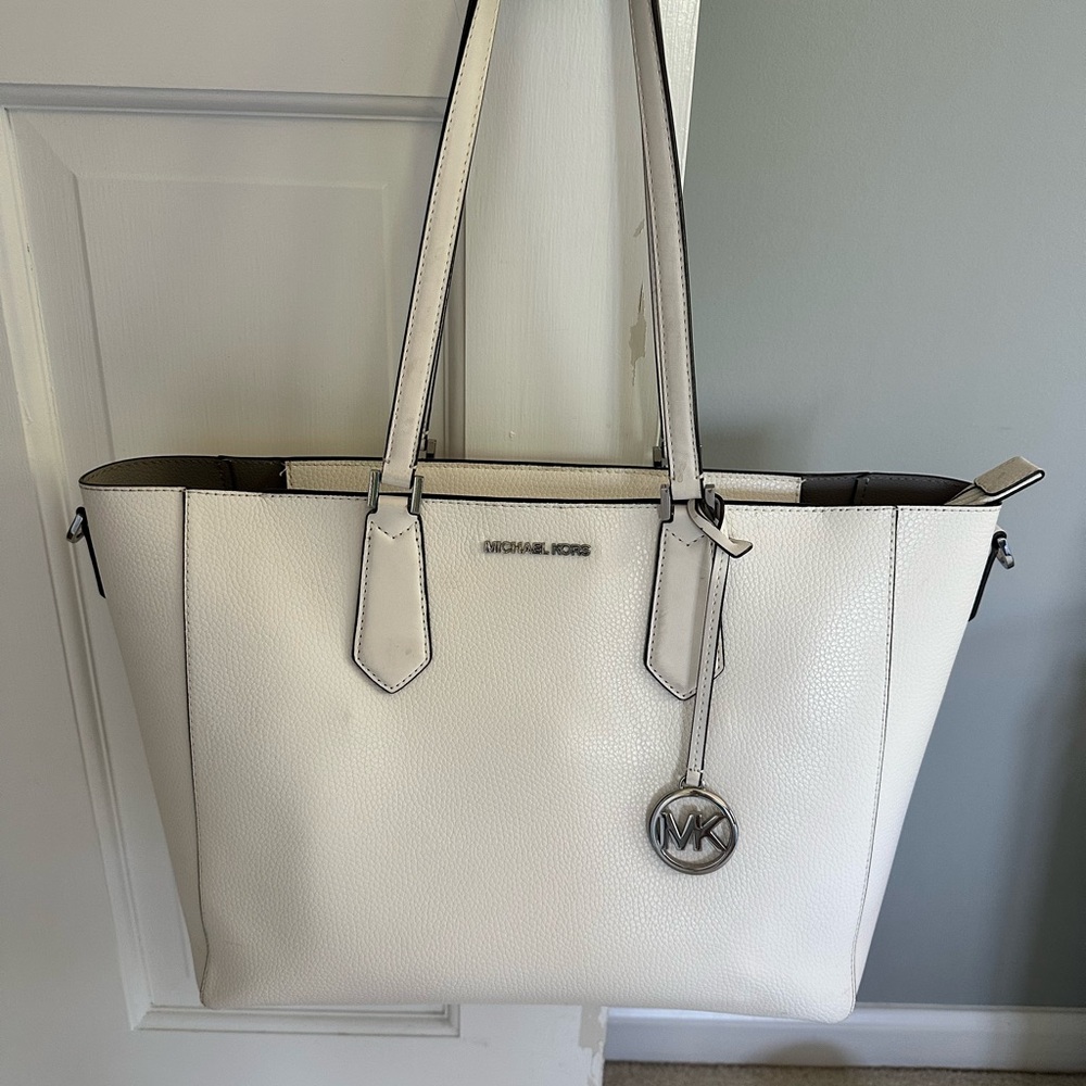 Michael Kors White Textured Leather Tote